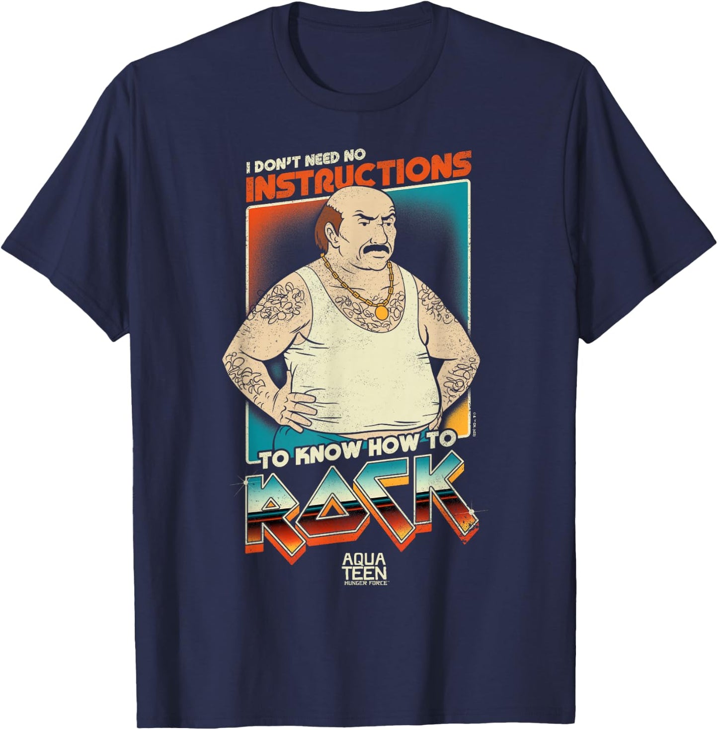 Aqua Teen Hunger Force Carl Don't Need Instructions to Rock Small T-Shirt - T-Shirt | Navy