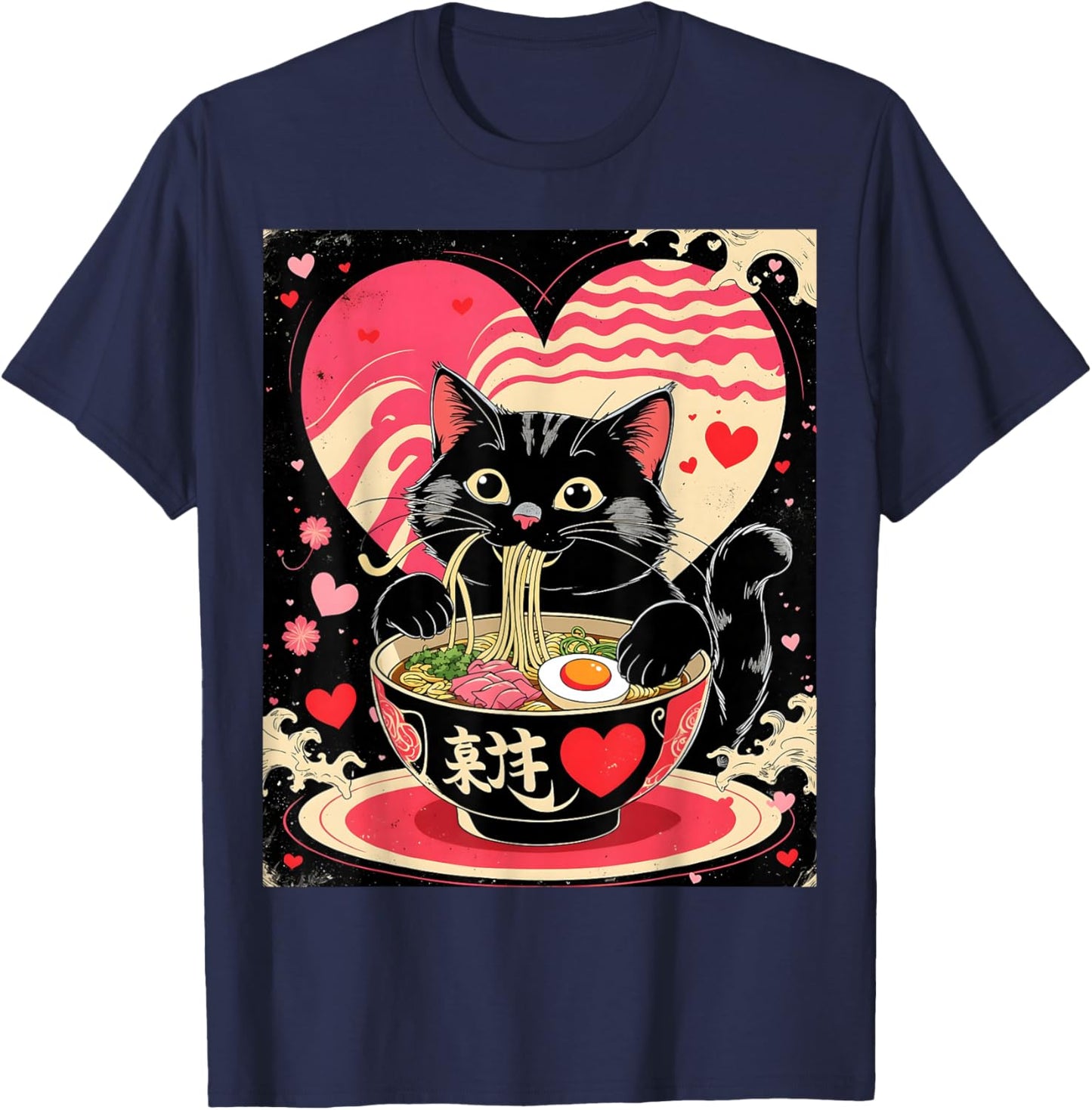 Kawaii Anime Cat Ramen Japanese Graphic Men Women Teens T-Shirt - T-Shirt | Navy