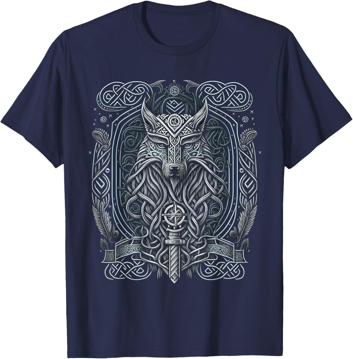 Odins Wolf Viking Norse Runes Nordmann Mythology T-Shirt - T-Shirt | Navy