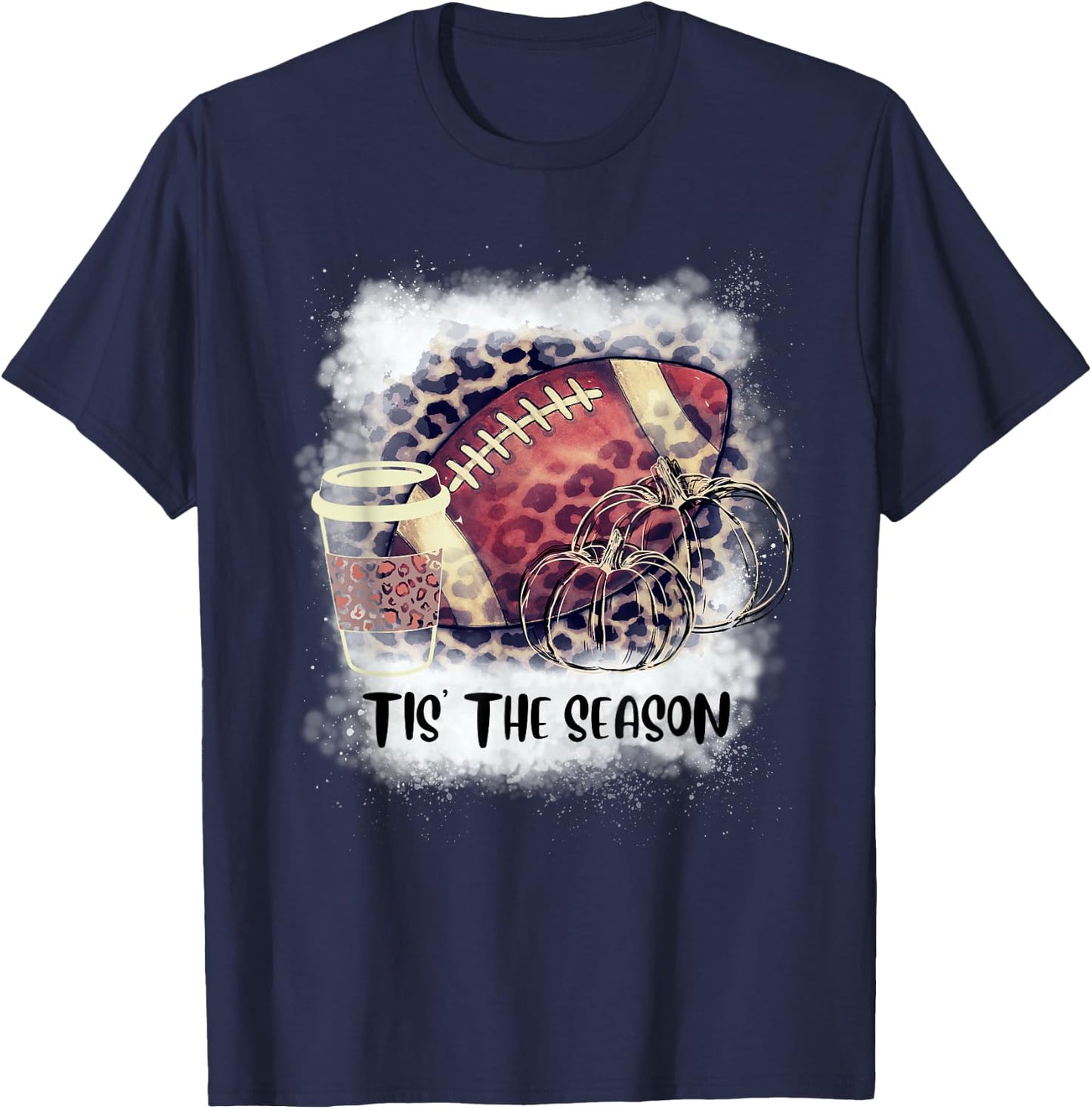 Tis the Season Fall Pumpkin Football Coffee T-Shirt - T-Shirt | Navy