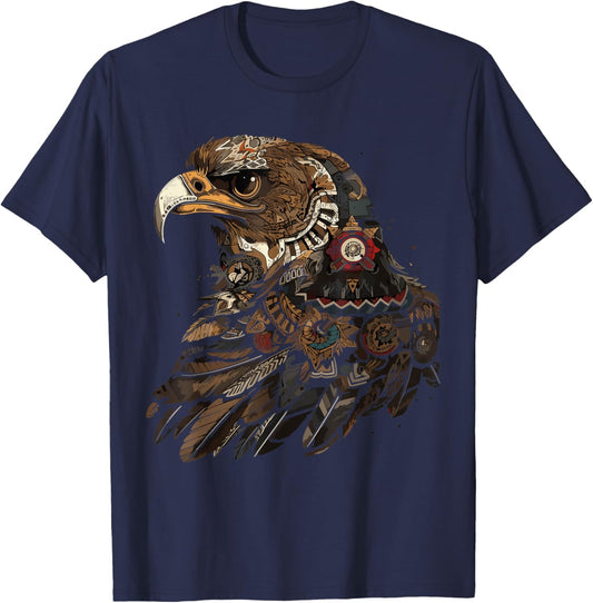 Aztec Eagle Head Calabera Azteca Aztec Inca Maya Culture Art T-Shirt - T-Shirt | Navy