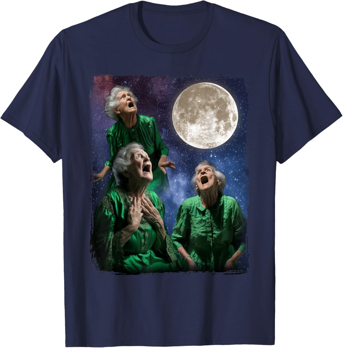 Grandma Howling At Moon Three Granny Moon T-Shirt - T-Shirt | Navy