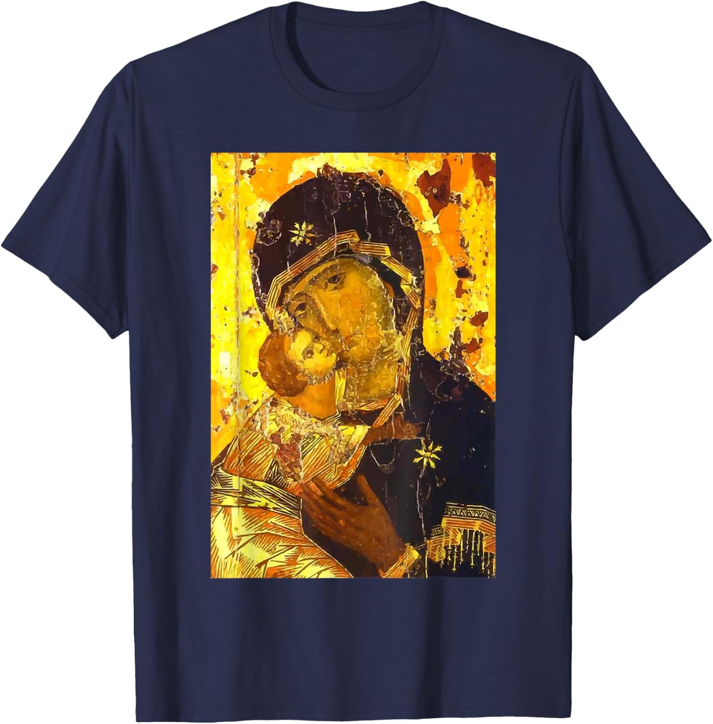 Theotokos Icon Mother of God Our Lady of Vladamir Icon T-Shirt - T-Shirt | Navy