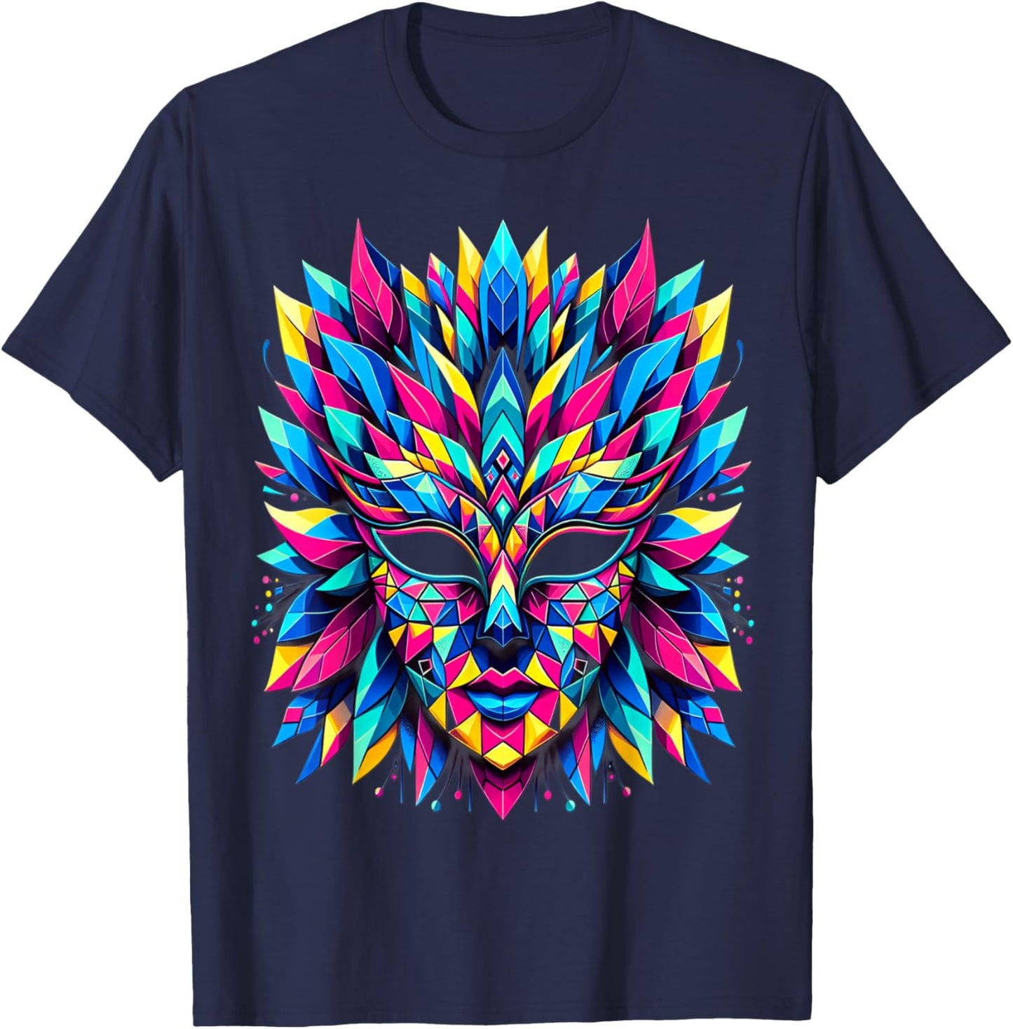 Retro Carnival Mask Brazil Rio , Black, S T-Shirt - T-Shirt | Navy
