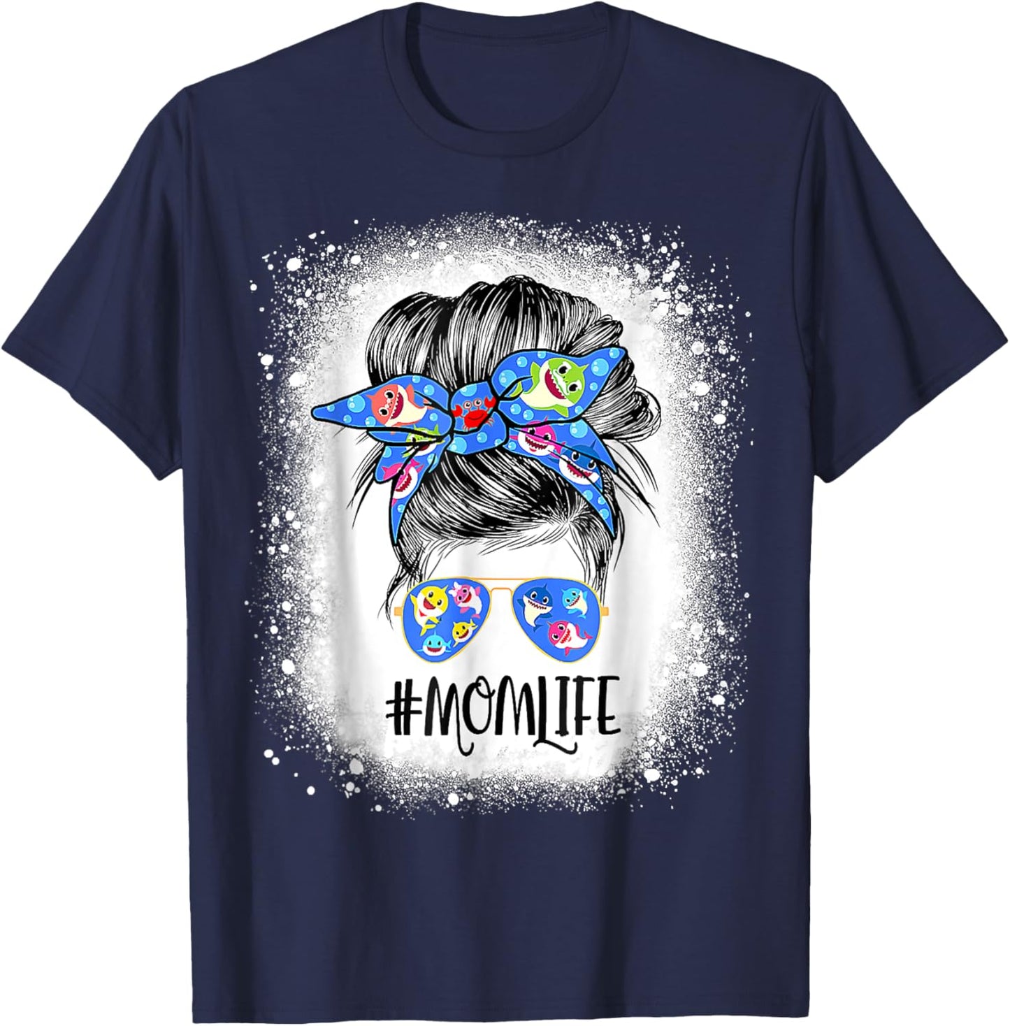 Mom Life Messy Bun Bleached Shark Mommy Mother's Day T-Shirt - T-Shirt | Navy