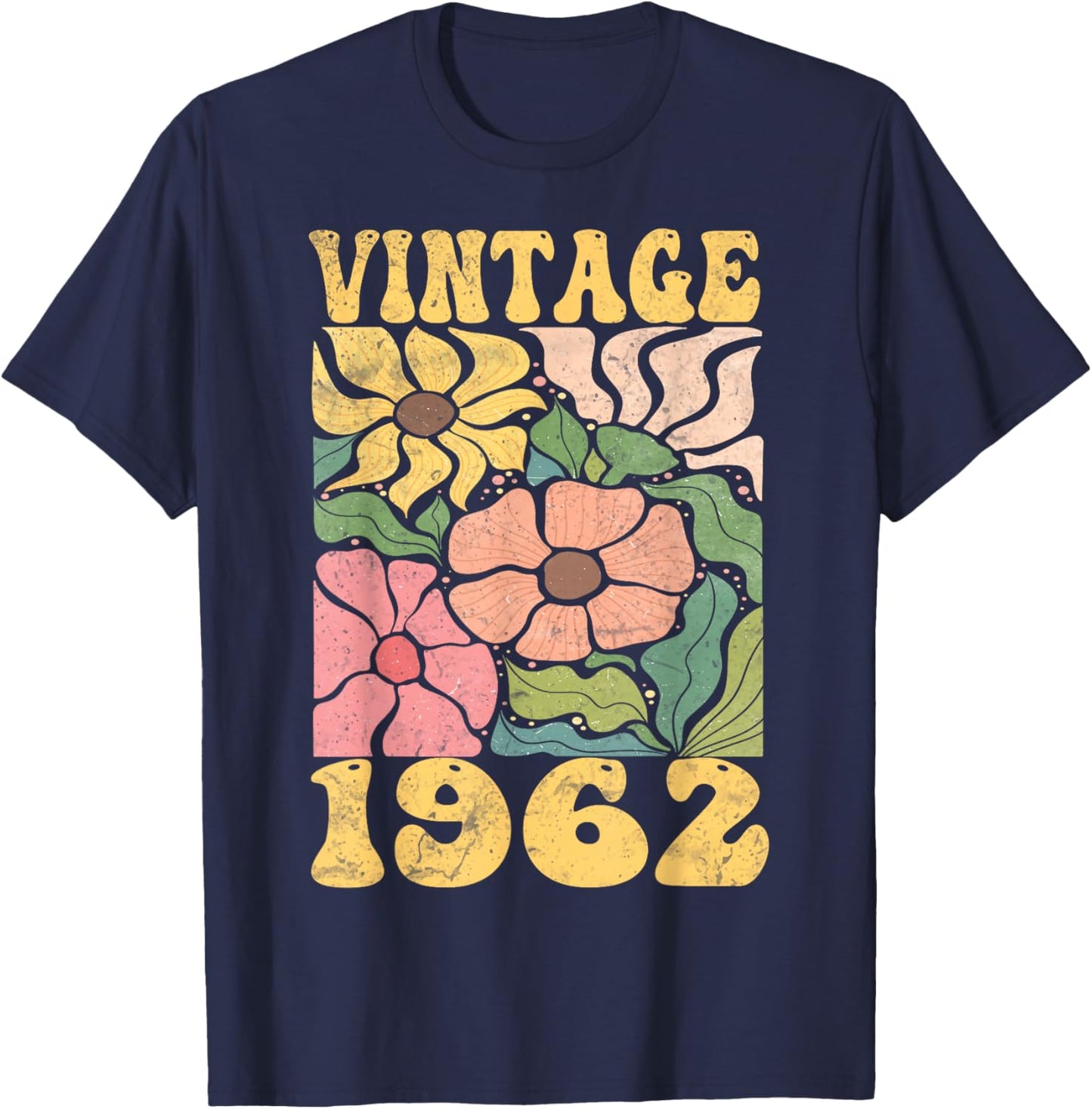 63 Years Old Vintage 1962 63rd Women Birthday Wildflower T-Shirt - T-Shirt | Navy
