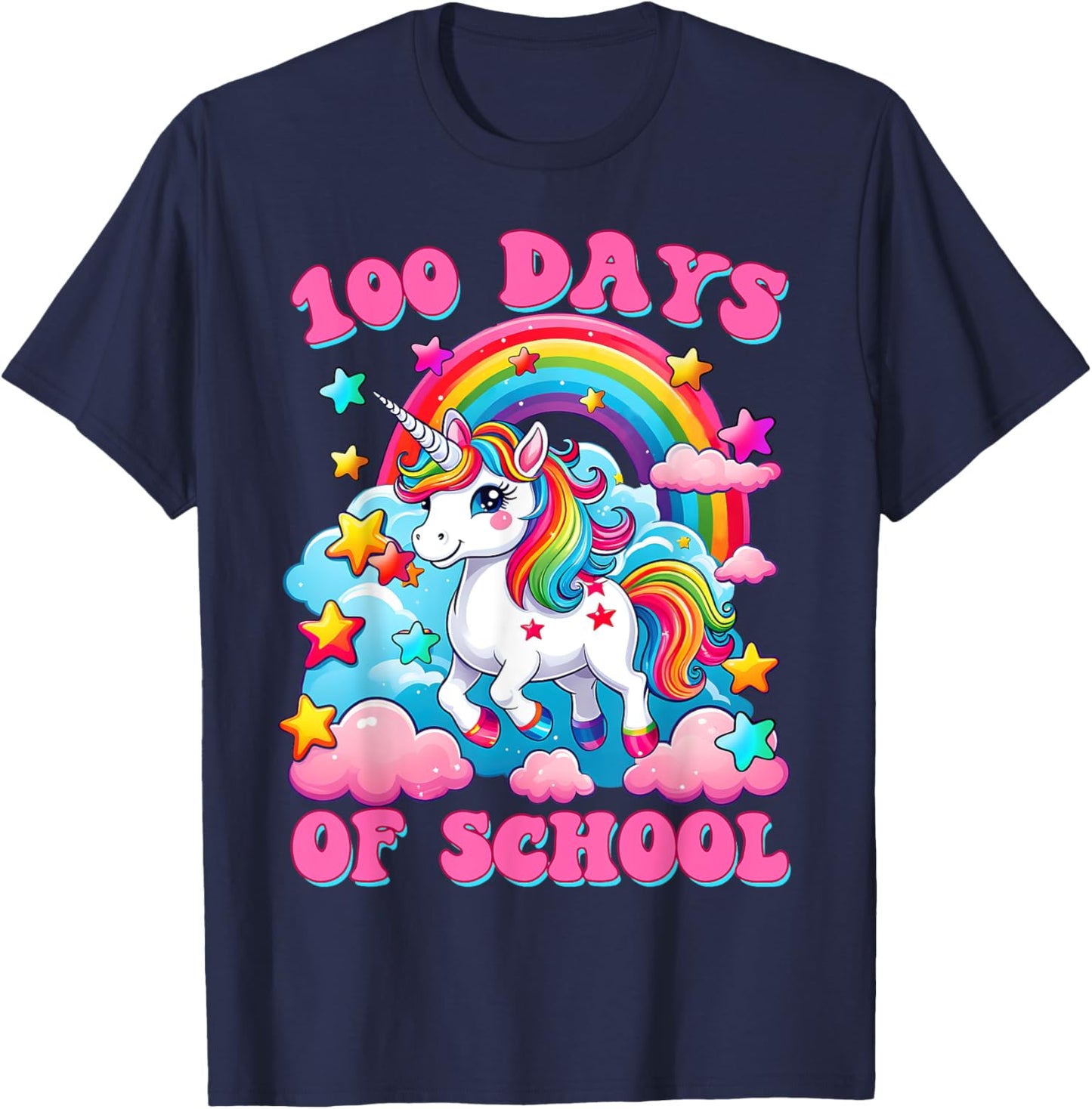 100 Days of School Unicorn Girls Cute 100th Day of School T-Shirt - T-Shirt | Navy