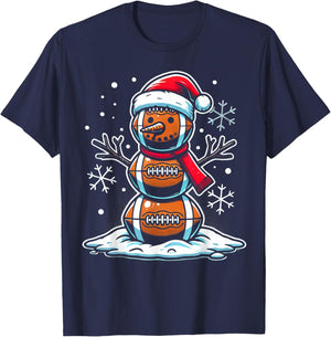 Christmas Football Snowman Holiday Sports Design T-Shirt - T-Shirt | Navy