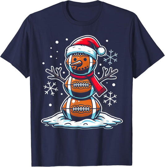 Christmas Football Snowman Holiday Sports Design T-Shirt - T-Shirt | Navy