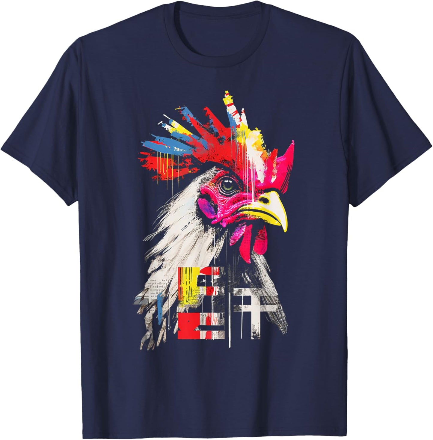 Chicken Colorful Text Drawing Animal Artwork Chicken T-Shirt - T-Shirt | Navy
