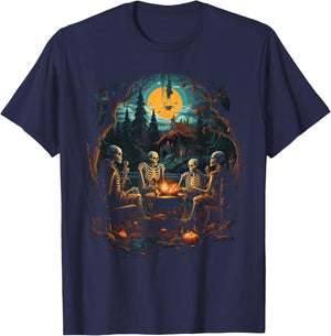 Vintage Ghost and Skeleton by Fire Camping Gothic Halloween T-Shirt - T-Shirt | Navy