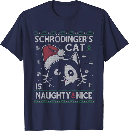 Schrödinger's Cat Is Naughty And Nice Physicist Christmas T-Shirt - T-Shirt | Navy