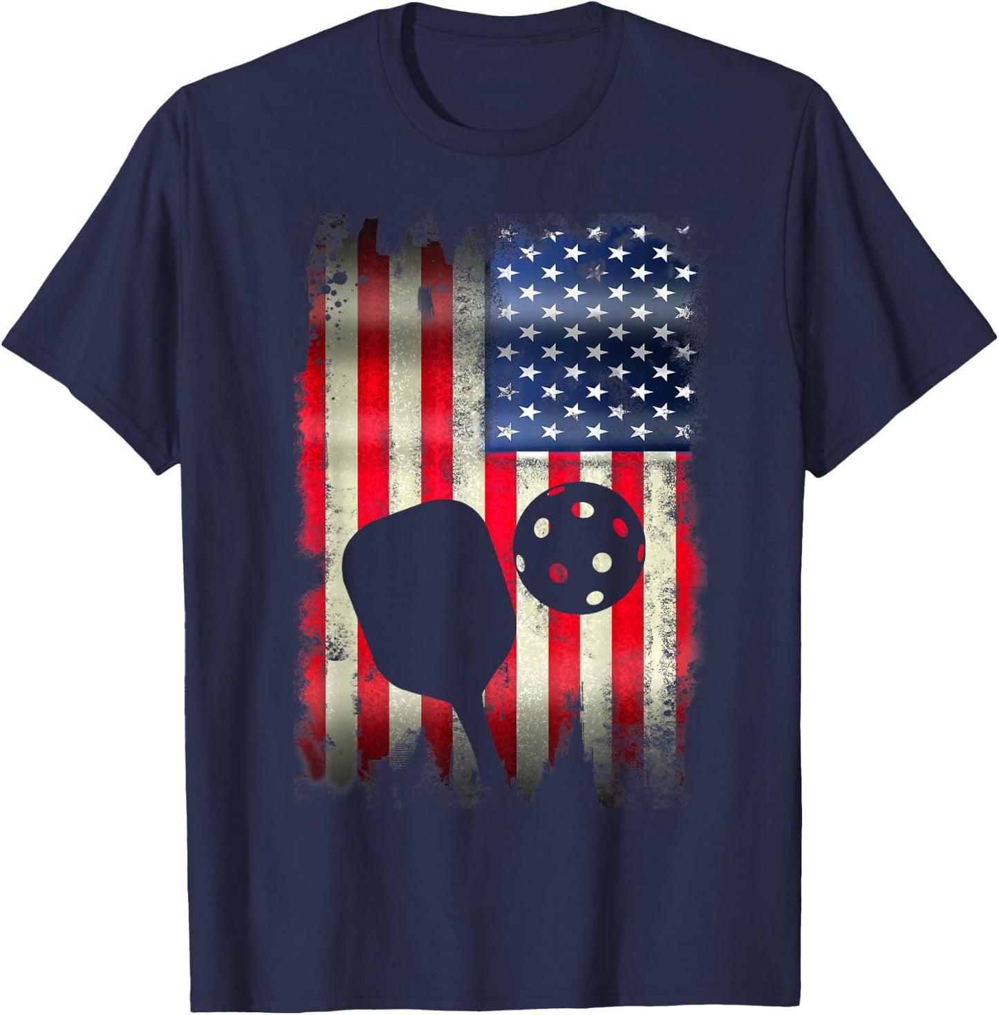 Pickleball Patriotic USA American Flag 4th of July T-Shirt - T-Shirt | Navy