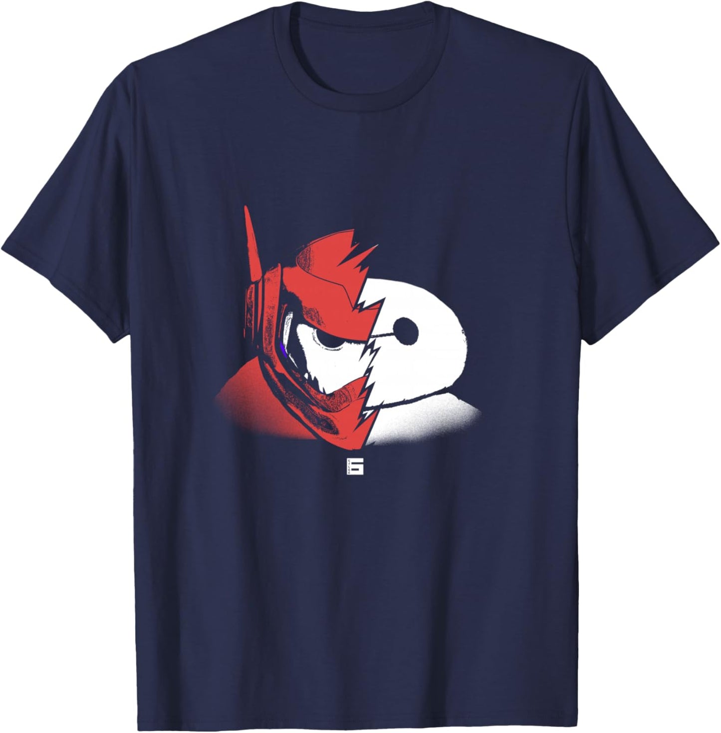Disney Big Hero 6 Baymax Split Face Epic Shot Distressed T-Shirt - T-Shirt | Navy