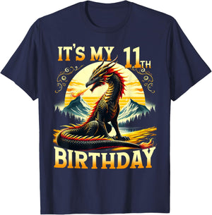 It's My 11th Birthday Dragon 11 Birthday 11 Year Old Boy T-Shirt - T-Shirt | Navy