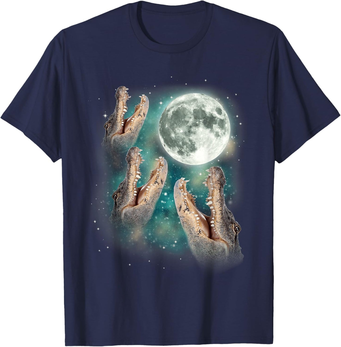 Three Gators Howl At Moon | Magical Animal Wild 3 Crocodile T-Shirt - T-Shirt | Navy