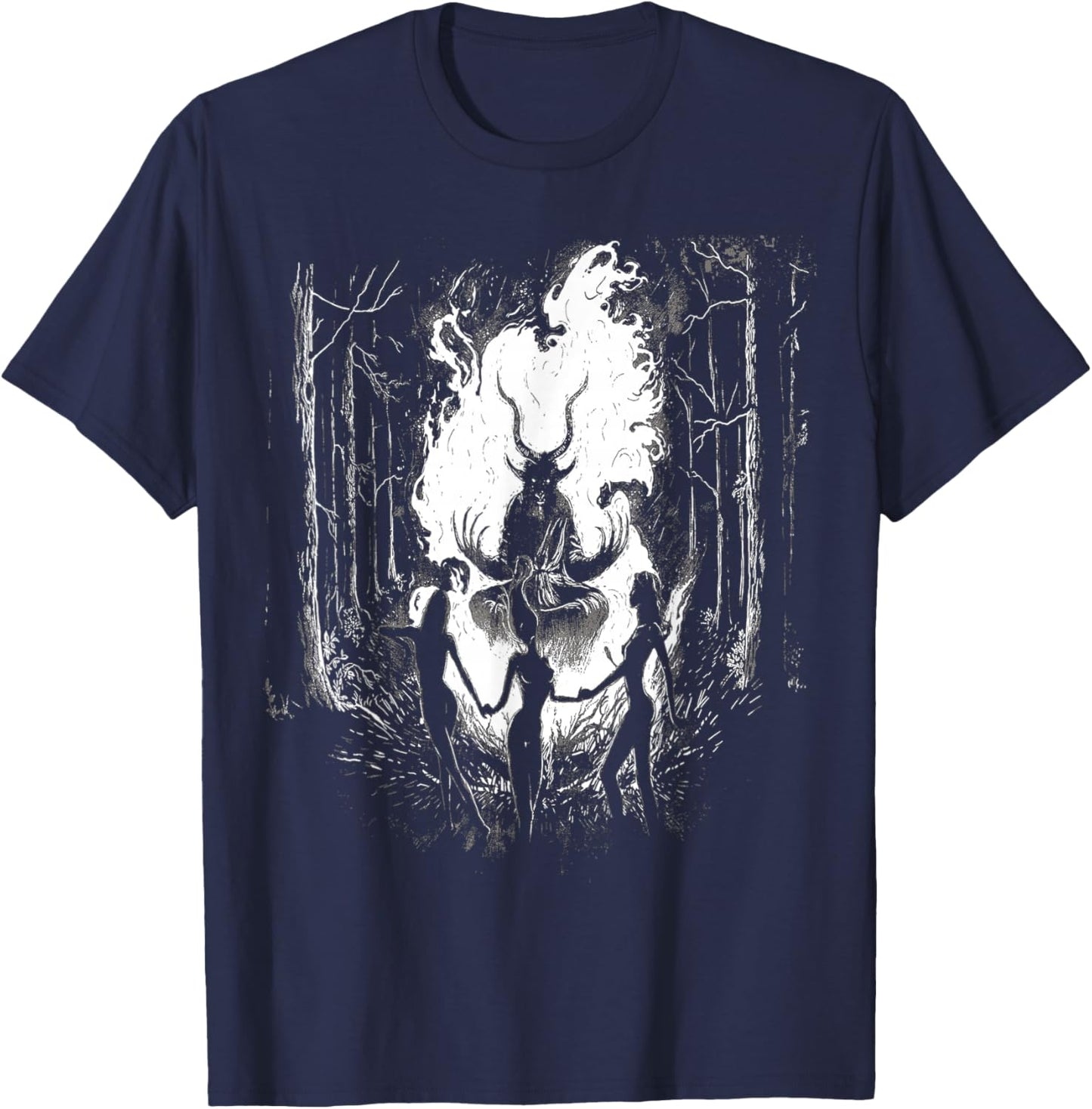 Witches Dancing With Baphomet Occult Witch Gothic Sabbath T-Shirt - T-Shirt | Navy