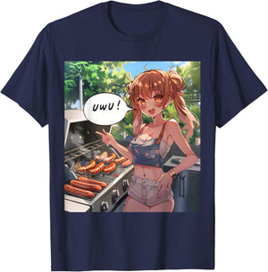 UwU Grill Party Anime Front Print T-Shirt - T-Shirt | Navy