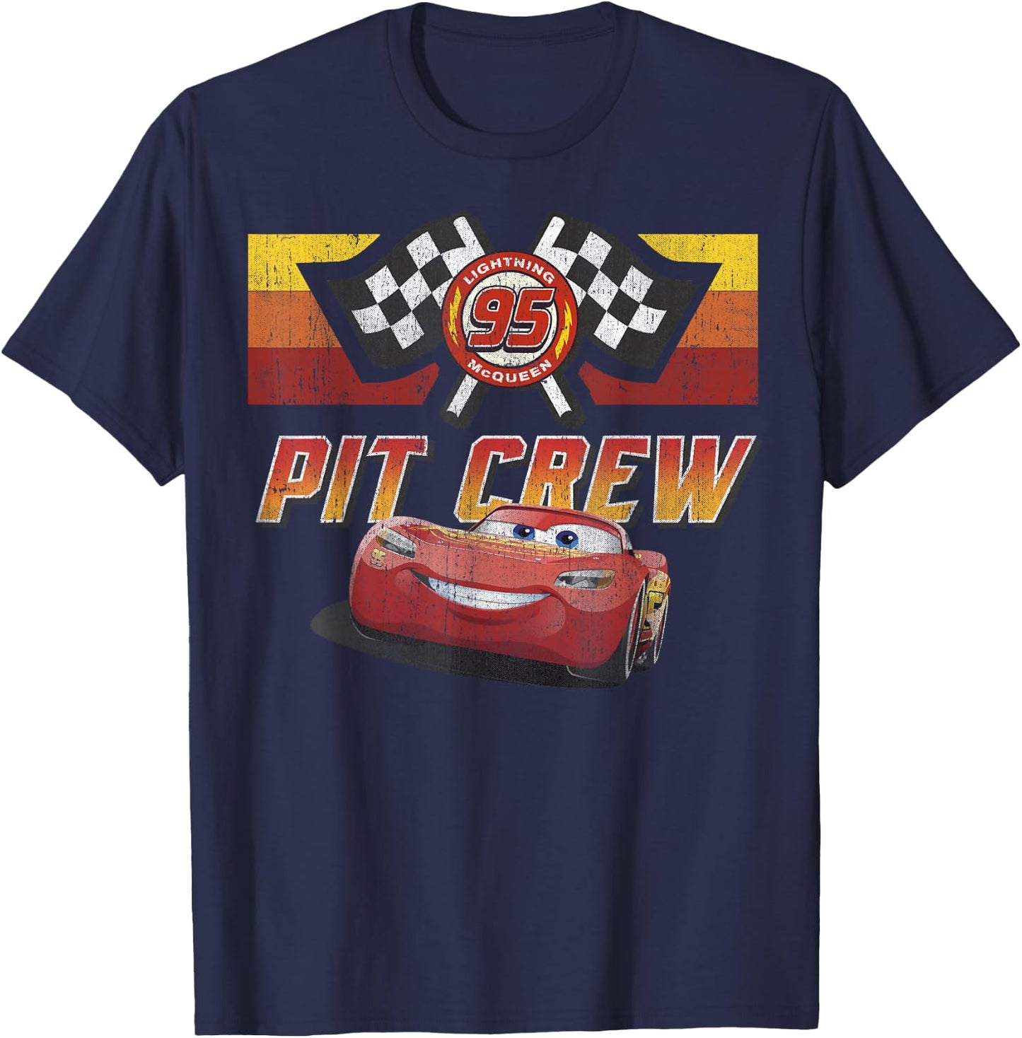 Disney Pixar Cars McQueen Pit Crew Red Distressed T-Shirt - T-Shirt | Navy