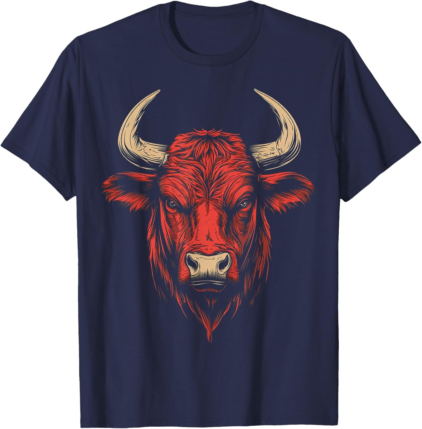 Bull Animal Motif Illustration Bull T-Shirt - T-Shirt | Navy