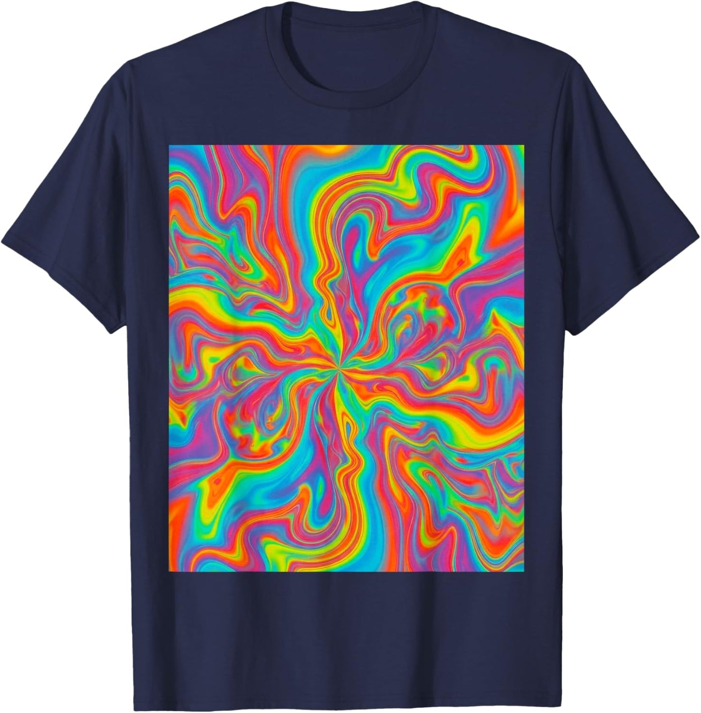Psychedelic Rainbow Swirl Trippy Abstract Colorful Art T-Shirt - T-Shirt | Navy