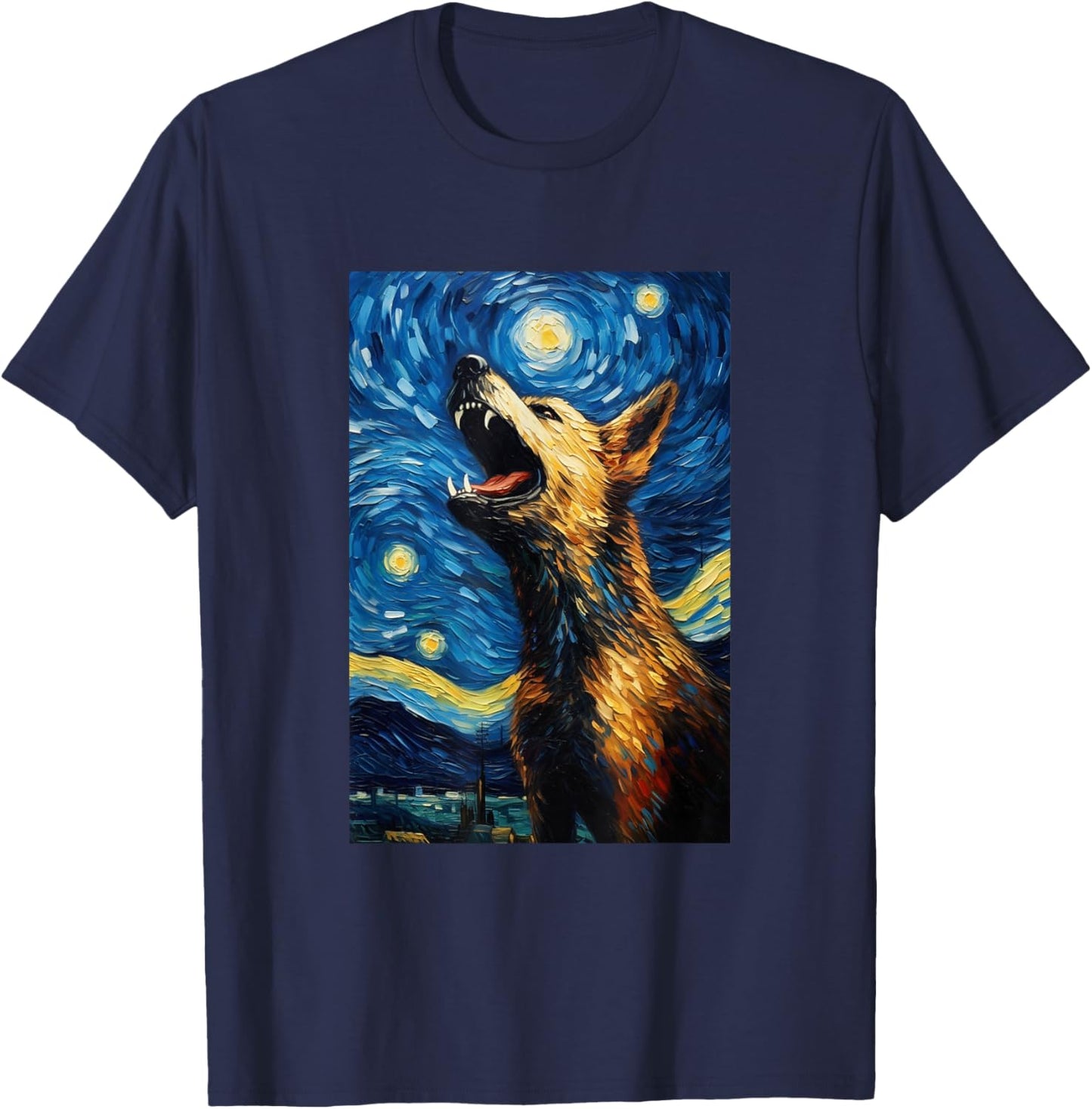 German Shepherd Dog Doggy - Van Gogh Style - Starry Night T-Shirt - T-Shirt | Navy