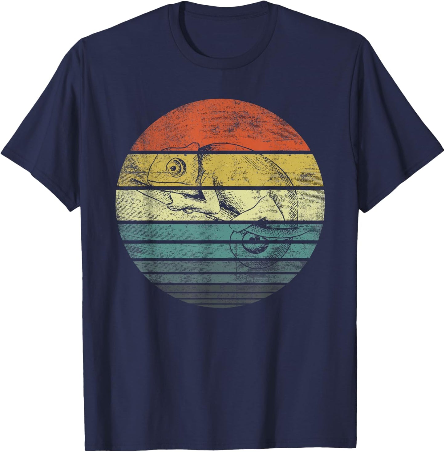 Chameleon Lover Gifts Retro Sunset Animal Reptile Silhouette T-Shirt - T-Shirt | Navy