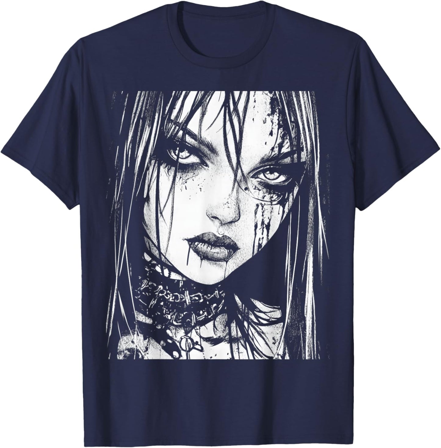 Goth Grunge Girl Waifu Demon Anime Horror Alt Aesthetic T-Shirt - T-Shirt | Navy