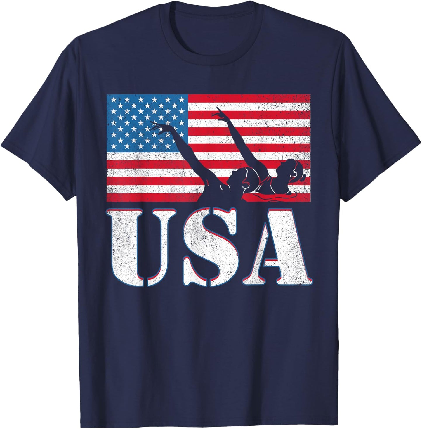 USA artistic swimming team American flag heart US Swim Aqua T-Shirt - T-Shirt | Navy