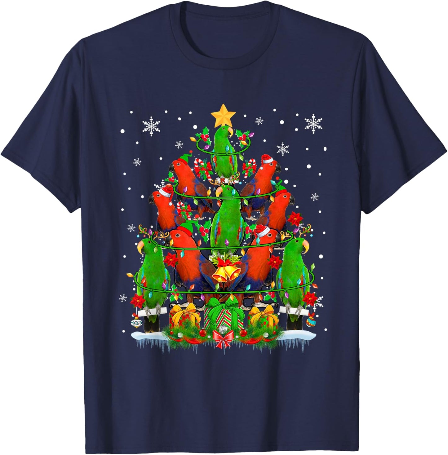 Santa Reindeer Elf Eclectus Parrots Christmas Tree Lover T-Shirt - T-Shirt | Navy