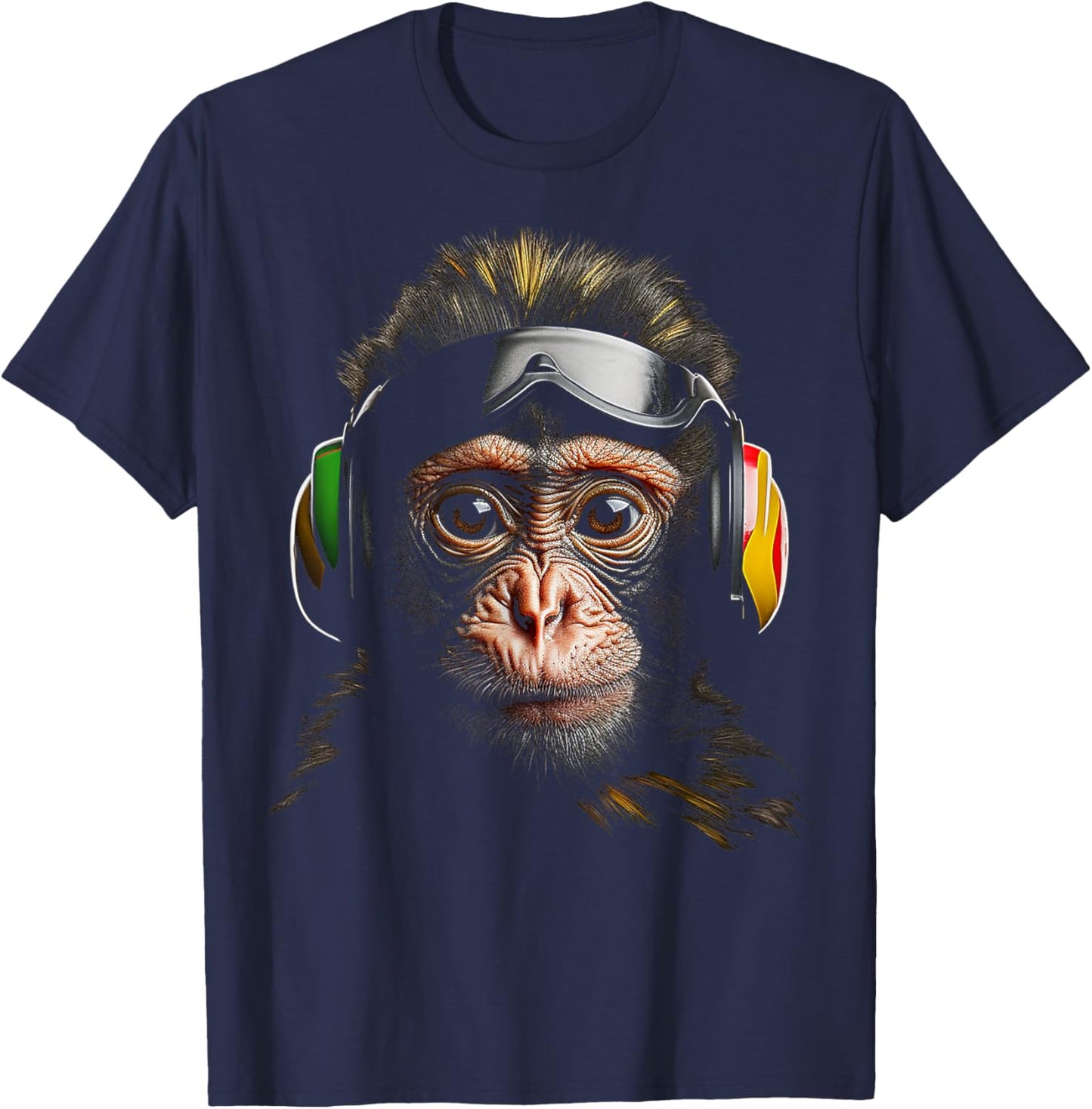 Monkey Headphone Animal Sunglass Art Monkey T-Shirt - T-Shirt | Navy