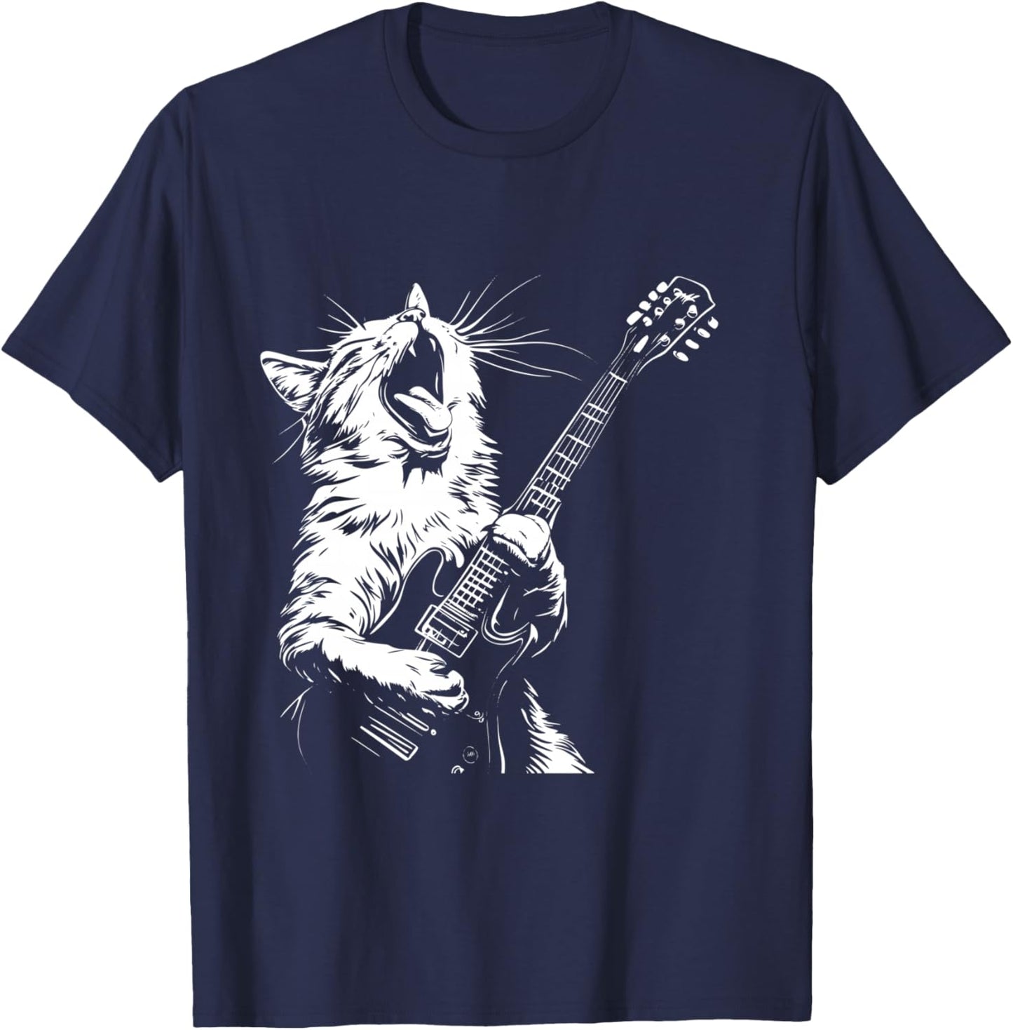 Funny Cat Playing Guitar T-Shirt - T-Shirt | Navy