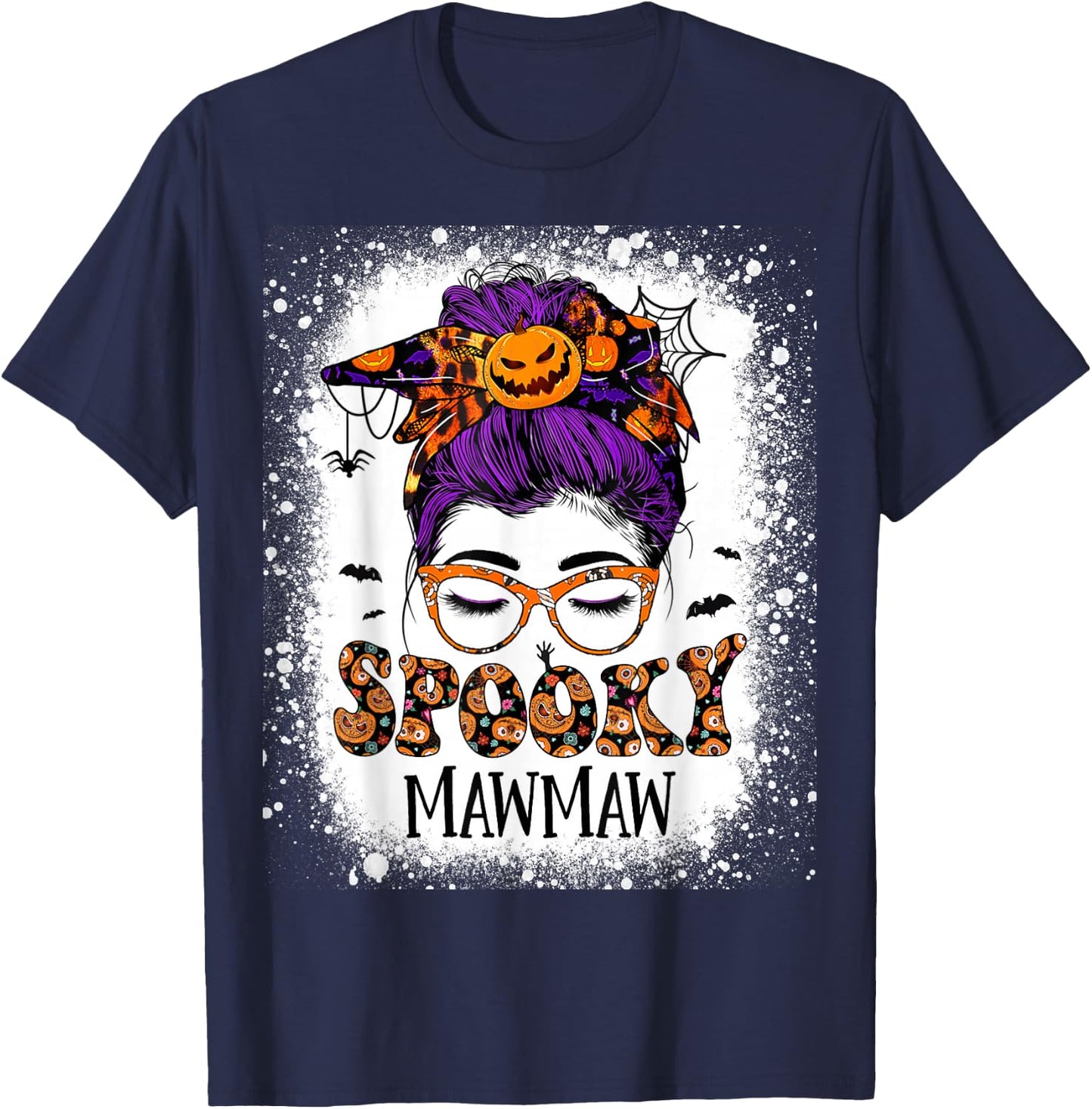 Spooky Mawmaw Costume Women Halloween Messy Bun Witch T-Shirt - T-Shirt | Navy