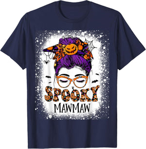 Spooky Mawmaw Costume Women Halloween Messy Bun Witch T-Shirt - T-Shirt | Navy