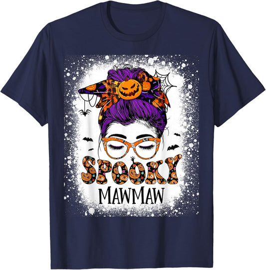 Spooky Mawmaw Costume Women Halloween Messy Bun Witch T-Shirt - T-Shirt | Navy