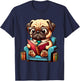Pug Reading a Book Dog Men Women Girls Kids T-Shirt - T-Shirt | Navy