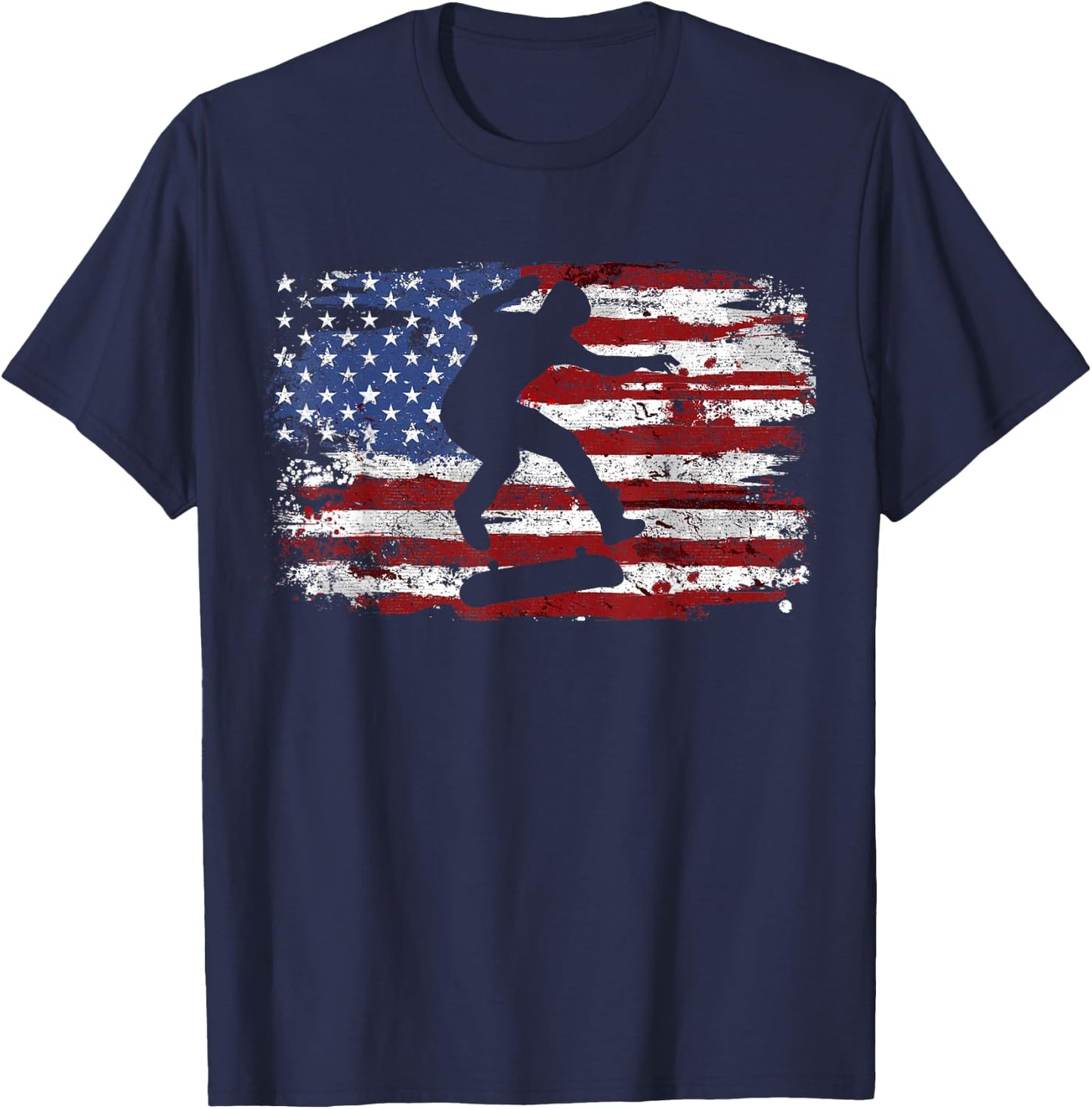 Skateboard Vintage USA Flag T-Shirt - T-Shirt | Navy