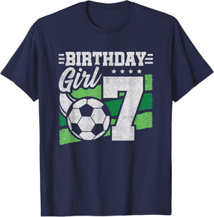 Girls 7th Birthday - Soccer Party 7 Year Old Girl Birthday T-Shirt - T-Shirt | Navy
