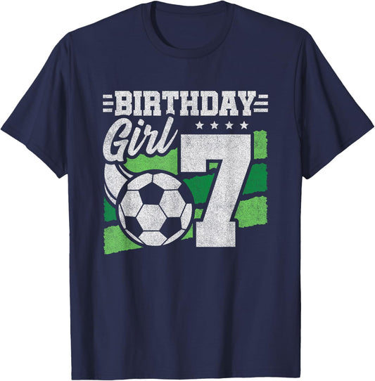Girls 7th Birthday - Soccer Party 7 Year Old Girl Birthday T-Shirt - T-Shirt | Navy