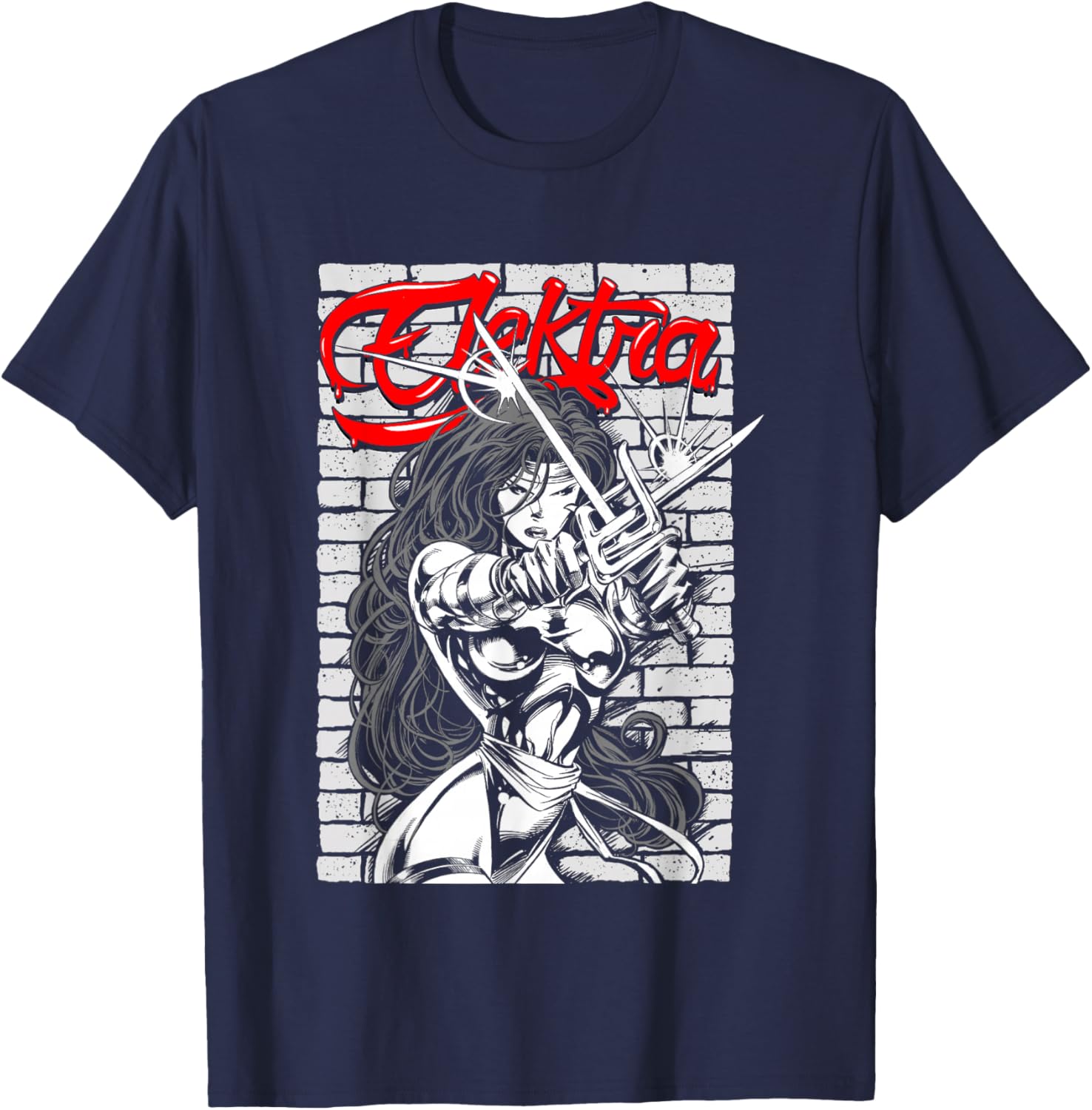Marvel Comics Retro Classic Elektra Crossed Sai Swords T-Shirt - T-Shirt | Navy