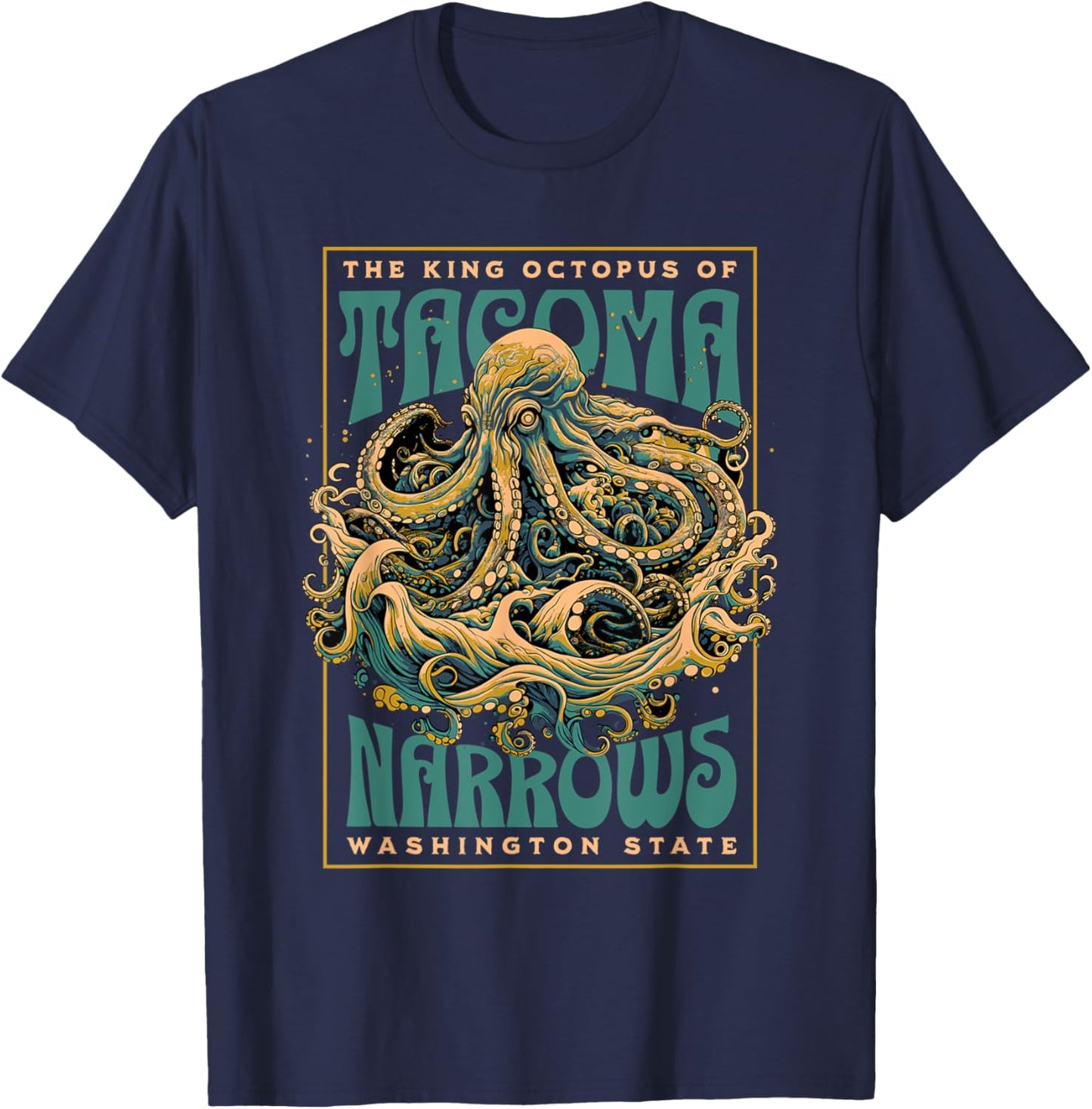 Tacoma Narrows Giant Octopus of Washington State Myth T-Shirt - T-Shirt | Navy