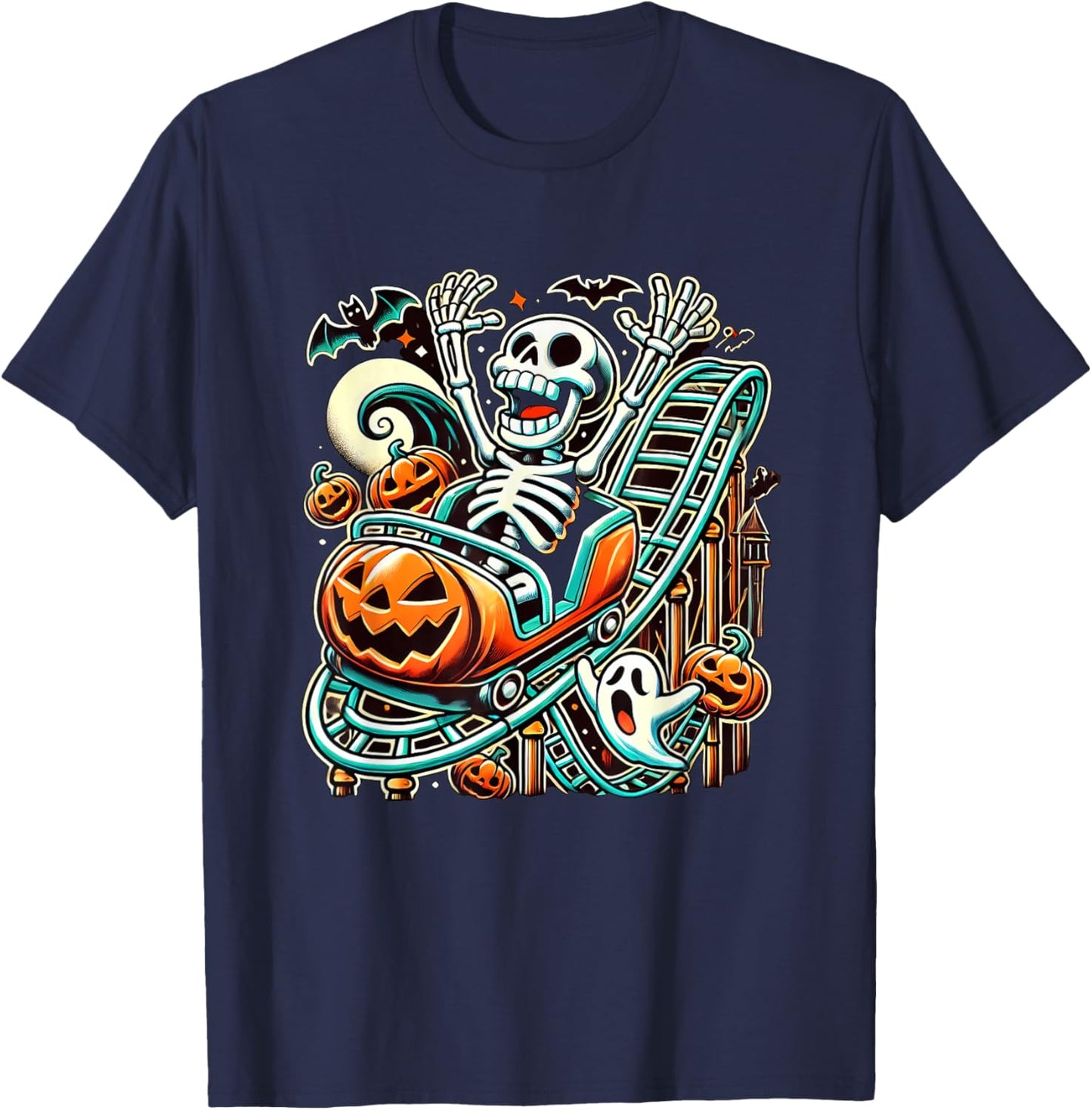 Halloween Skeleton Roller Coaster T-Shirt - T-Shirt | Navy