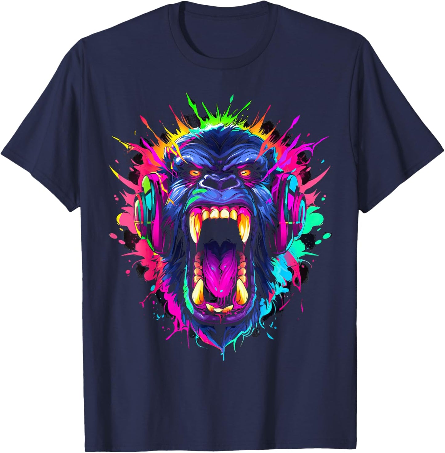 Gorilla shouting meme monkey gamer gorillas T-Shirt - T-Shirt | Navy