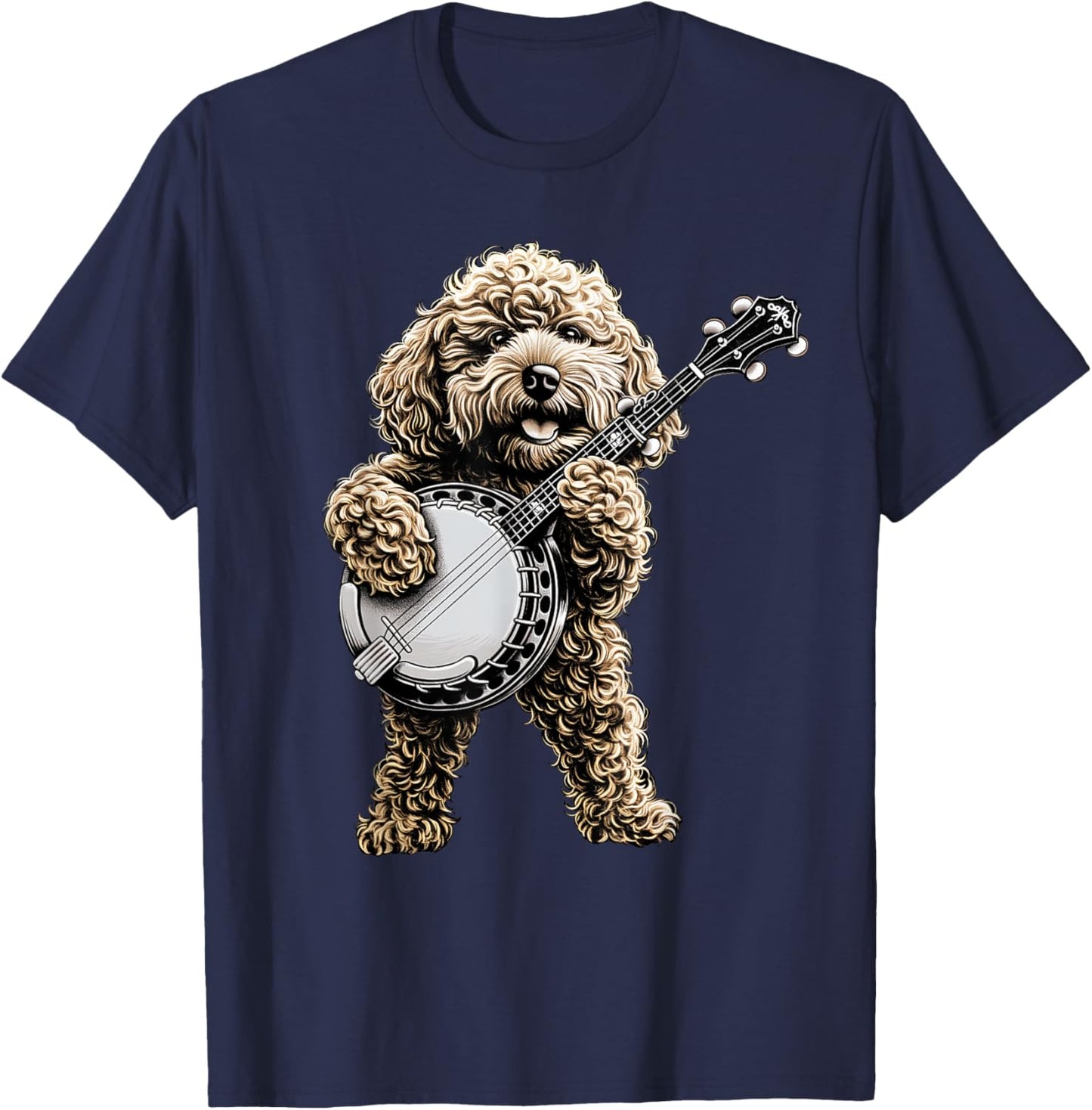 Golden Doodle Goldendoodle Dog Bluegrass Banjo Player T-Shirt - T-Shirt | Navy