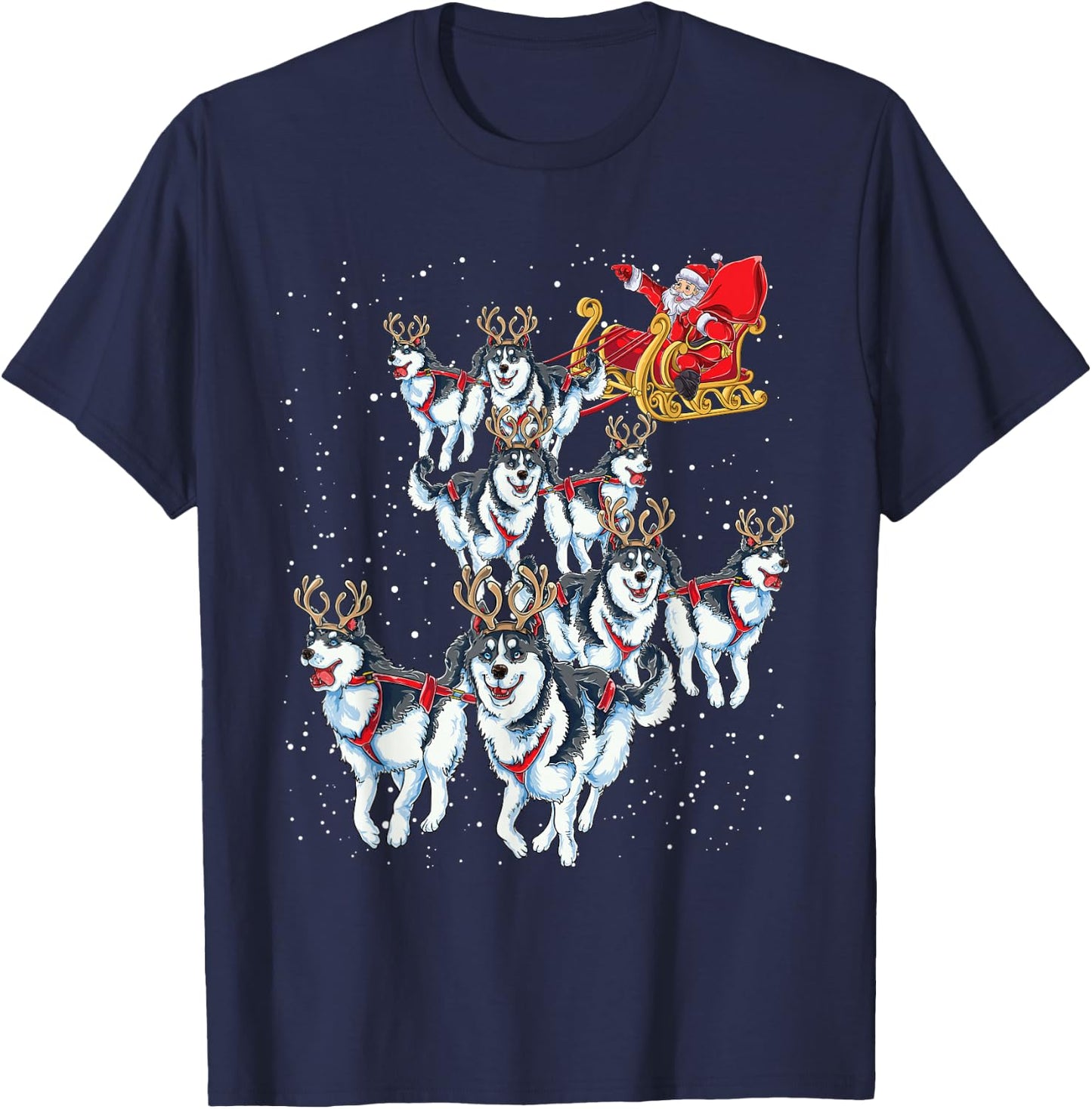 Funny Santa Sleigh with Husky Reindeer - Christmas Dog Women Kids T-Shirt - T-Shirt | Navy