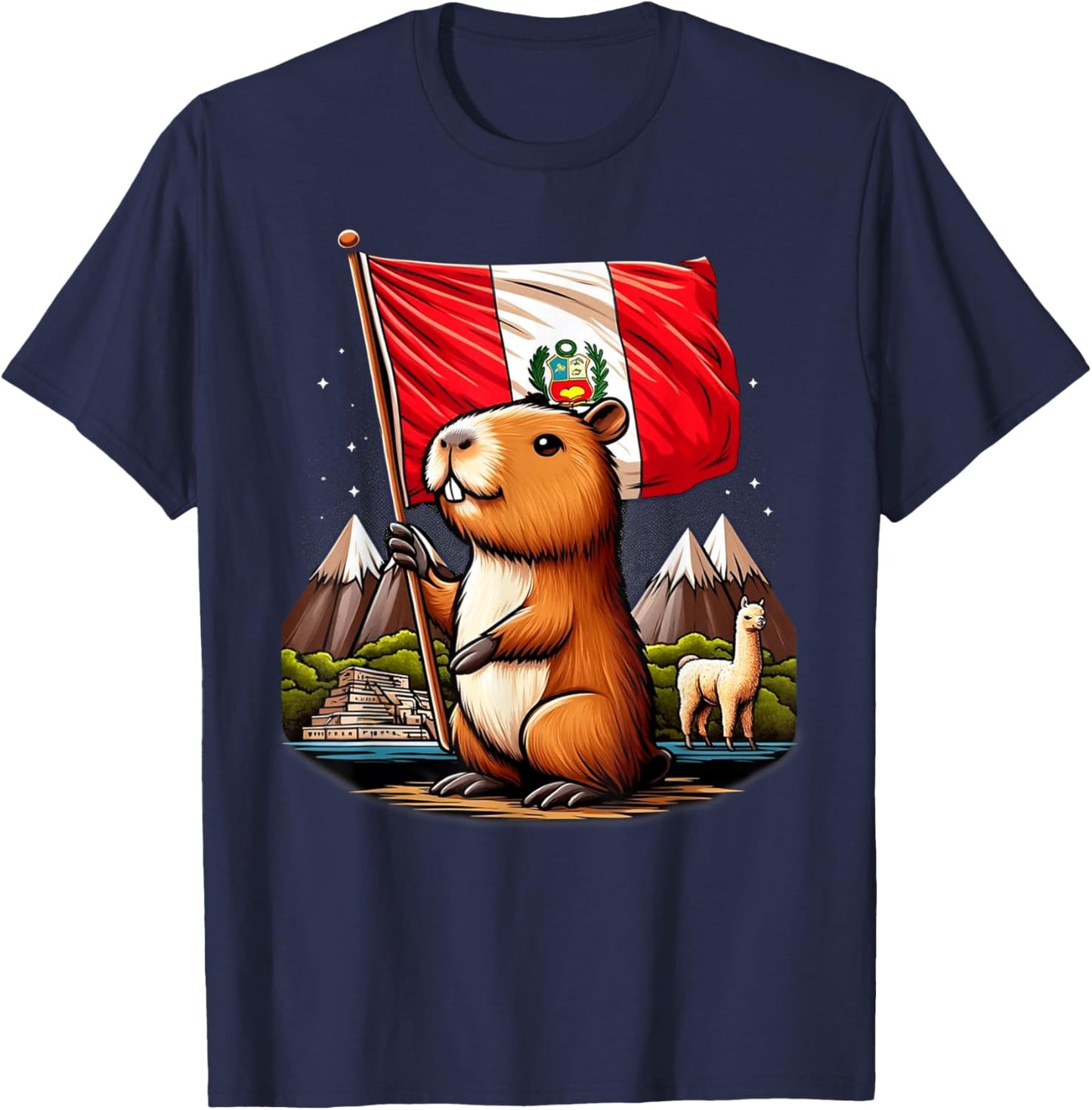 Peruvian Capybara Peru Flag - Ronsoco Fiestas Patrias T-Shirt - T-Shirt | Navy