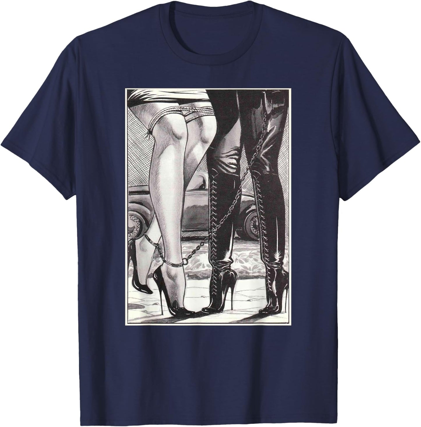 Hot Lesbian Rope Bondage Lovers Lesbian High Heel Dominatrix T-Shirt - T-Shirt | Navy