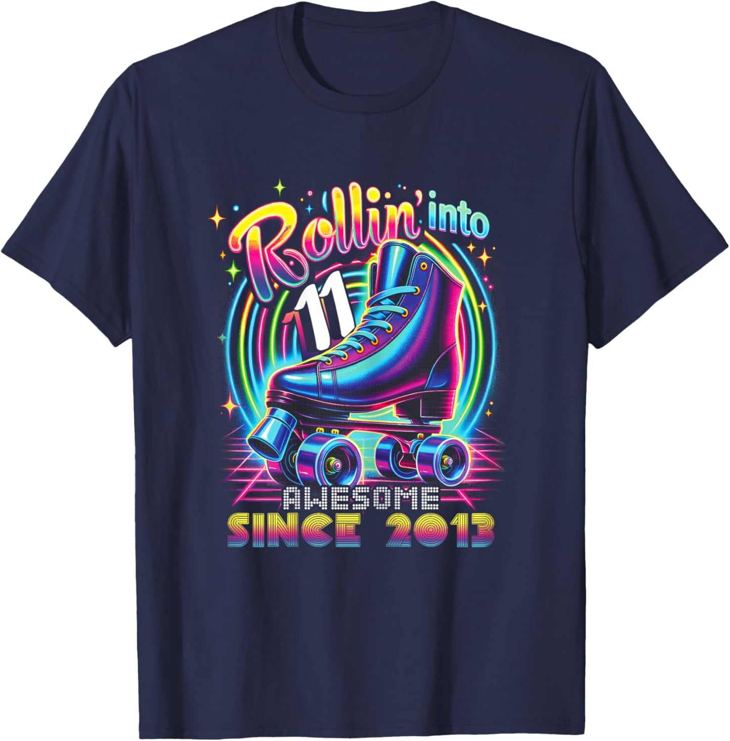 Roller Skate 11th Birthday Skating Girls Rollin 11 2013 T-Shirt - T-Shirt | Navy