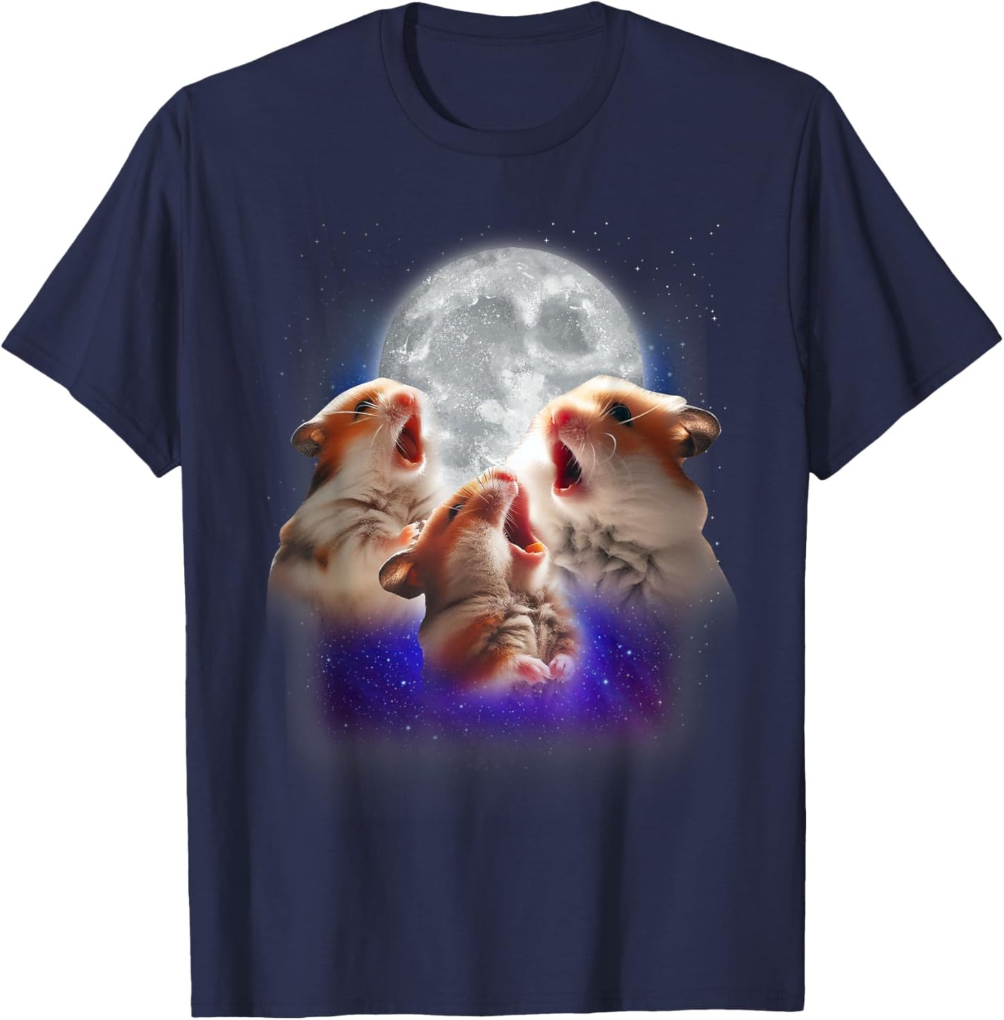 3 Hamsters Howling At The Moon Funny Pet Hamster Lover Kids T-Shirt - T-Shirt | Navy