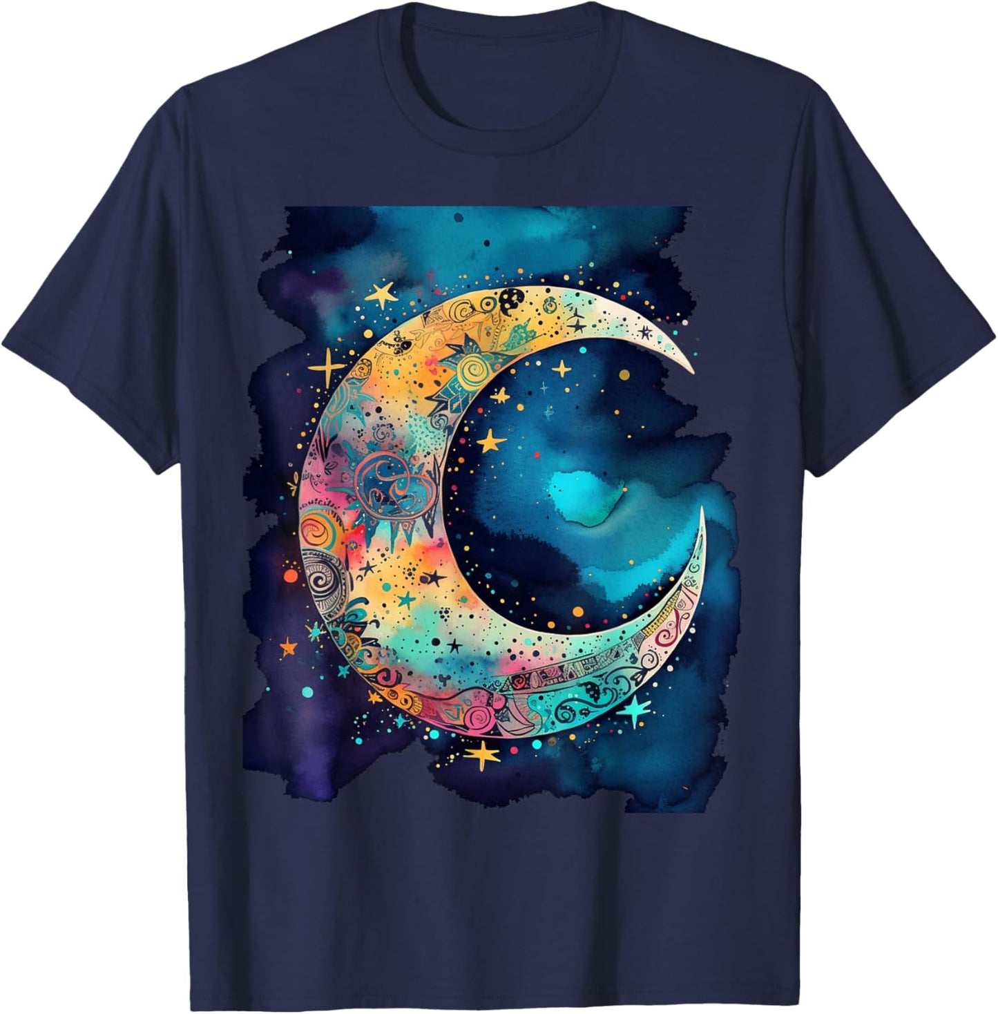 Crescent Moon with Stars abstract Bohemian Style Women Girls T-Shirt - T-Shirt | Navy